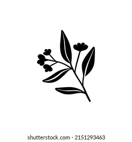 Blumendesign in Schwarz. Minimaler Botanik-Blumenstil einzeln auf weißem Hintergrund