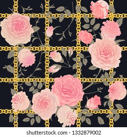 flower design, chains pattern,  textile print - vector background