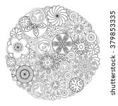 Flower design for coloring book for grown up. An adult coloring book floral drawing for stress relief, relaxation, meditation and creativity. Inky black and white ethnic, retro, doodle, tribal design.