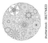 Flower design for coloring book for grown up. An adult coloring book floral drawing for stress relief, relaxation, meditation and creativity. Inky black and white ethnic, retro, doodle, tribal design.