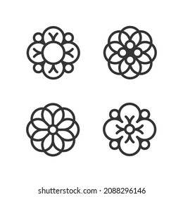 Flower design element. Set of 4 geometric shape. Modern linear design emblem.  Modern abstract linear compositions and graphic design elements.