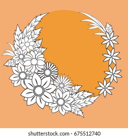 Flower Design Elements of decoration Zentangle on a beautiful orange background vector