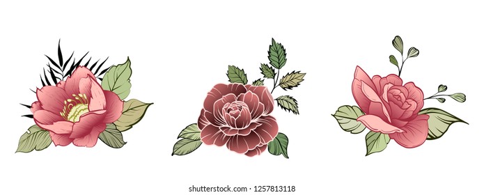 Flower Design elements. Elegant card. Spring decorative bouquet of flowers. A small flower garland. Vector illustration