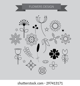 Flower design elements icons with outline style ,vector illustration 
