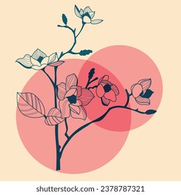 Flower design with geometric shapes. Vector illustration in a minimalist style with Riso print effect. Design element for advertising, posters, prints for clothing, banners, covers, children's product
