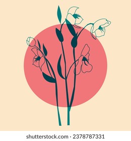 Flower design with geometric shapes. Vector illustration in a minimalist style with Riso print effect. Design element for advertising, posters, prints for clothing, banners, covers, children's product