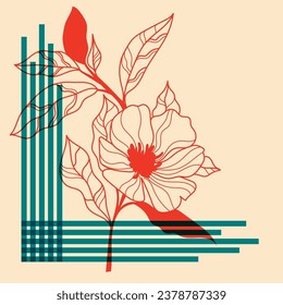 Diseño de flores con formas geométricas. Ilustración vectorial en un estilo minimalista con efecto de impresión Riso. Elemento de diseño para publicidad, carteles, impresiones para ropa, carteles, cubiertas, productos para niños