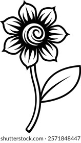 A flower design illustration in a vintage woodcut retro tattoo style