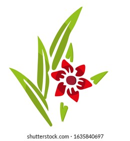 Flower design logo vector with green and red color