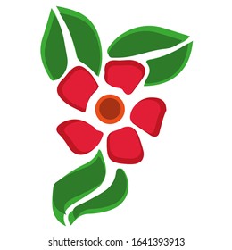 Flower design logo vector with red and green color