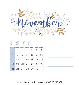 Flower design for month, calendar
