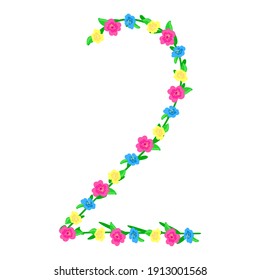 Flower design number 2. Typographic botany style for invitations, cards. Love day style, spring flowers, 8th march, women's day, tenderness flowers. Numbers by flowers.