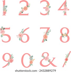Blumen-Design-Nummern 0 bis 9 