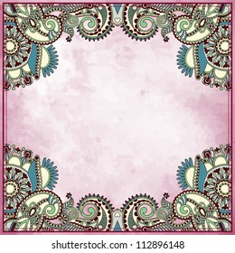 flower design on grunge background with lace ornament. Template frame decoration for card design.
