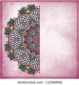 flower design on grunge background with lace ornament. Template frame decoration for card design.