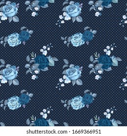 flower design, polka dots pattern textile print, seamless pattern - vector background