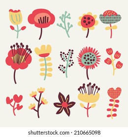 flower design set in doodle style