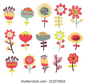 flower design set in doodle style