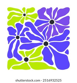 Silueta de diseño de flores. Forma de floretes cuadrados Abstractas, símbolo botánico moderno floreciente Ilustración vectorial plana. Cartel contemporáneo de forma cuadrada