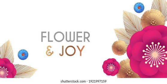 Diseño de flores. Plantilla simple de tarjeta de flor y castor. Rosa y oro. Cumpleaños, boda, anuncio y volante de invitación.