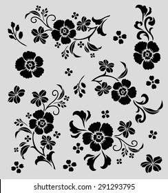 flower design sketch for pattern set ,lace edge,motif set.