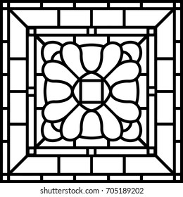 Flower design, stained glass window illustration, vector