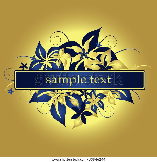 Flower design with text field in golden\
background, vector