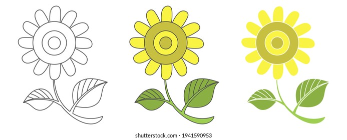 ilustración vectorial de diseño de flores. elemento dibujado a mano. contorno en blanco y negro
