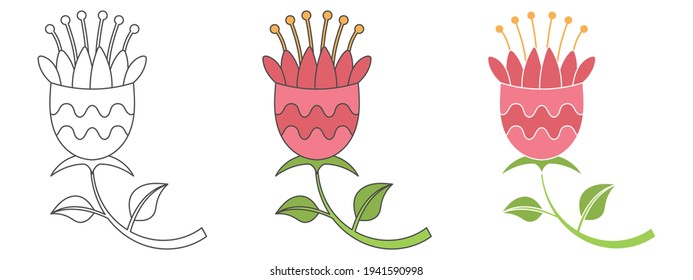 flower design vector illustration. hand drawn element. black and white outline