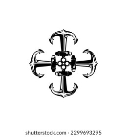 flower Designed nautical anchors vector black and white