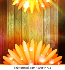 Flower with dew on wooden background. plus EPS10 vector file