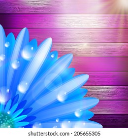 Flower with dew on wooden background. plus EPS10 vector file