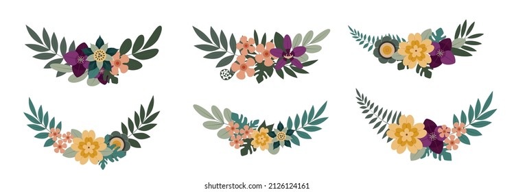 Flower diadem set. Flower headband diadem, tiara isolated on white bacground. Vector illustration