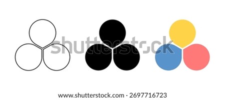 Flower diagram with 3 petals. Flower with three leaves shape icon. Infographic circle diagram. Pie chart. Abstract graphic element. Round wheel chart. Vector illustration isolated on white background.