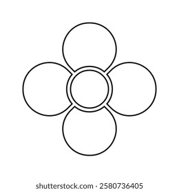 Flower diagram with 4 petals. Floral pie chart divided on equal for segments in leaf shapes isolated on white background. Template for data presentation. Vector outline illustration.