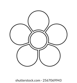 Flower diagram with 5 petals. Floral pie chart divided on five equal sectors in leaf shapes isolated on white background. Template for data presentation. Vector graphic illustration.