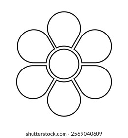 Flower diagram with 6 petals. Floral chart divided on six equal segments in leaf shapes isolated on white background. Template for data presentation. Vector outline illustration.