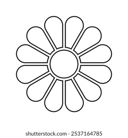 Blütendiagramme mit Kern und 12 Blütenblättern. Kreisdiagramm, das auf zwölf gleichen Segmenten in Blattformen, einzeln auf weißem Hintergrund, geteilt ist. Blumenvorlage für Datenpräsentation. Vektorgrafik.