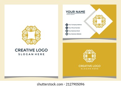flower and diamond design logo template with business card design