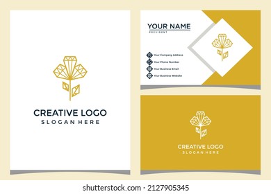 flower and diamond design logo template with business card design