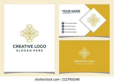 plantilla de logotipo de diseño de flores y diamantes con diseño de tarjeta de visita