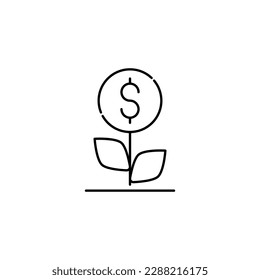 Flower with Dollar inside of Stigma Isolated Line Icon. It can be used for websites, stores, banners, fliers. 