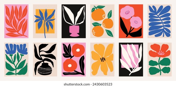 Flower doodle background vector set. Floral and leaves abstract shape doodle art design for print, wallpaper, clipart, wall art for home decoration.
