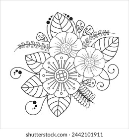 Flower Doodle Coloring Book Pages for Children and Adults