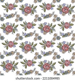 Flower doodle design seamless pattern for textile, scraboking or wallpapers. Rose vintage floral pattern pastel colors 