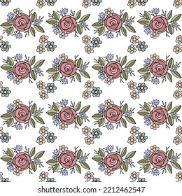 Flower doodle design seamless pattern for textile, scraboking or wallpapers. Rose vintage floral pattern pastel colors 