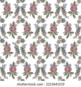 Flower doodle design seamless pattern for textile, scraboking or wallpapers. Rose vintage floral pattern pastel colors 