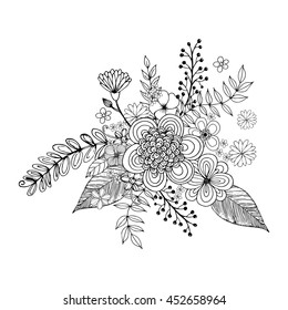 Flower doodle drawing freehand vector, Coloring page with doodle flowers vector