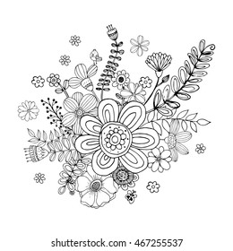 Flower doodle drawing freehand vector, Doodle art flowers. Zen tangle floral pattern. Hand-drawn design elements.