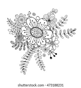 Flower doodle drawing freehand vector, Coloring page with doodle flowers vector, Vector Illustration, Zen tangle floral, tattoo, t-shirt or prints, Vector spring illustration,